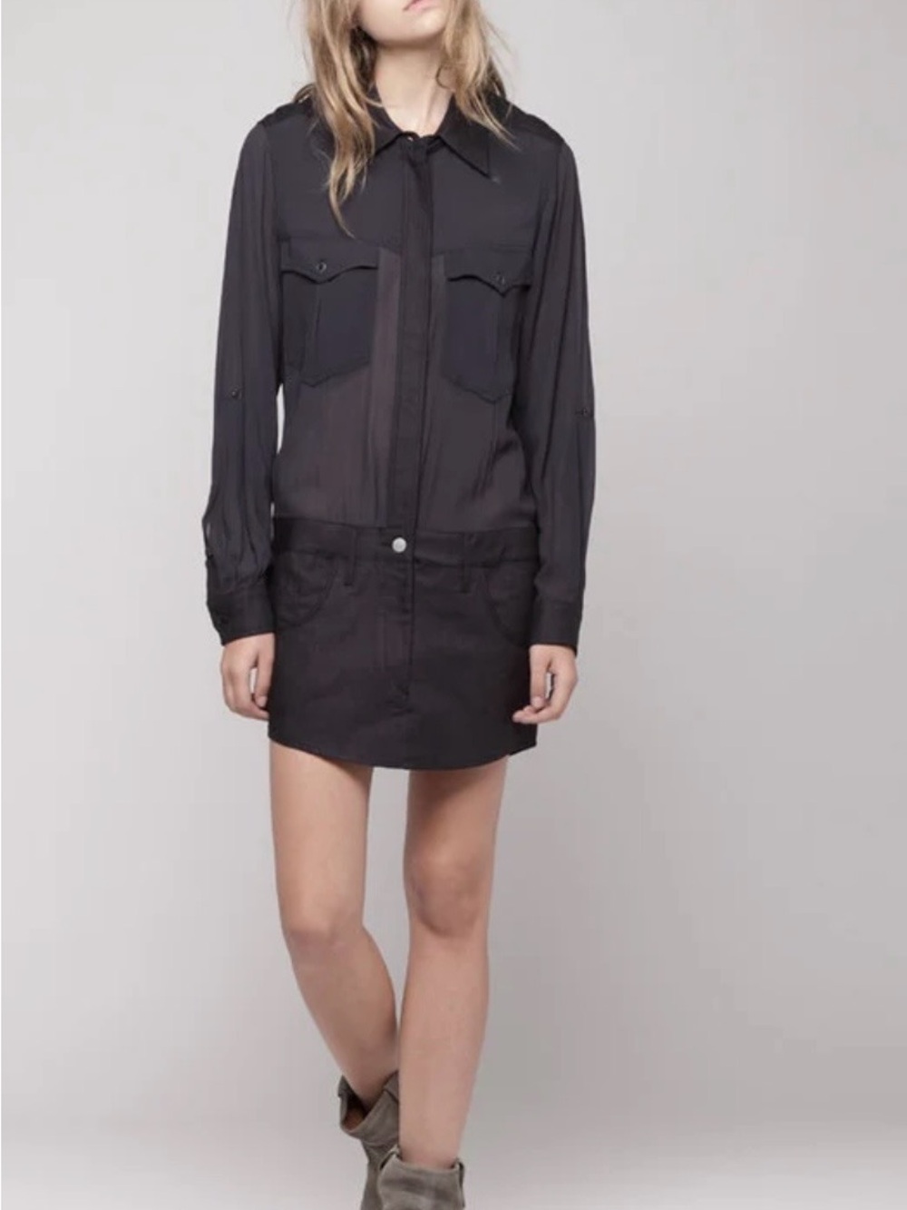 Isabel Marant Lys Romper Black Sheer Utility Playsuit Size 40